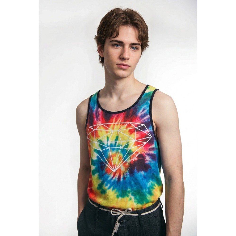 Ring of Fire Tank Top Unisex Small Rainbow Excellent Diamond Graphic Tie Dye